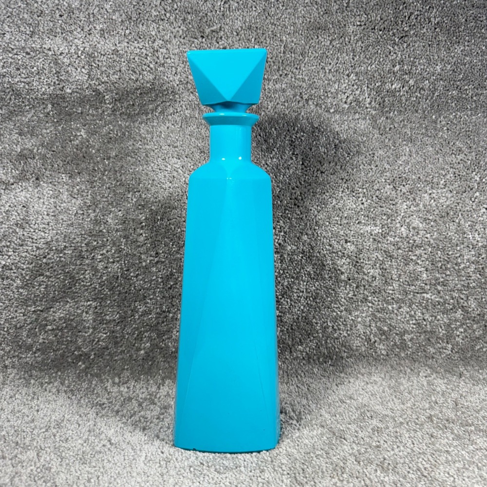 Vintage Decanter Bottle Turquoise Blue Geometric Mid Century Modern with Stopper